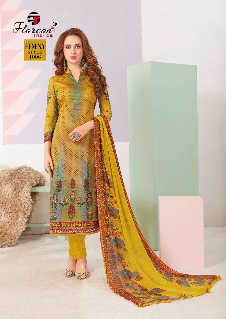 FEMINA BY FLOREON 1001 TO 1010 SERIES SUITS STYLISH BEAUTIFUL COLOURFUL PRINTED & EMBROIDERED PARTY WEAR & OCCASIONAL WEAR PURE JAM SATIN COTTON  PRINTED DRESSES AT WHOLESALE PRICE