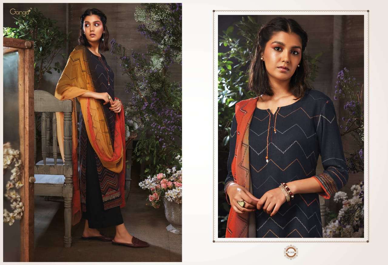AZEN BY GANGA FASHION 8137 TO 8145 SERIES  STYLISH BEAUTIFUL COLOURFUL PRINTED & EMBROIDERED PARTY WEAR & OCCASIONAL WEAR PURE WOOL DOBBY PRINTED  DRESSES AT WHOLESALE PRICE