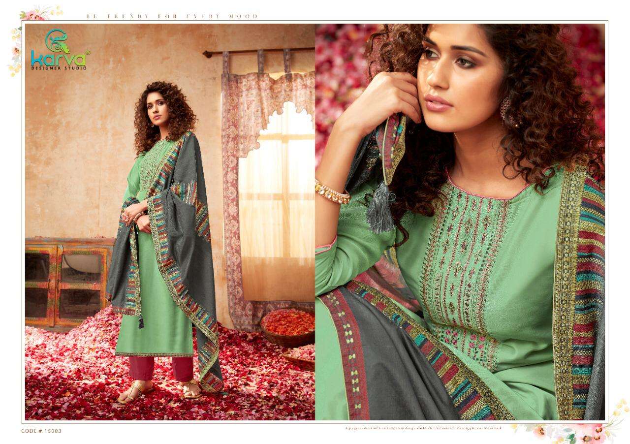 PASHMINA ROSE GOLD BY KARVA DESIGNER STUDIO 15001 TO 15006 SERIES STYLISH BEAUTIFUL COLOURFUL PRINTED & EMBROIDERED PARTY WEAR & OCCASIONAL WEAR PURE PASHMINA WITH EMBROIDERY DRESSES AT WHOLESALE PRICE