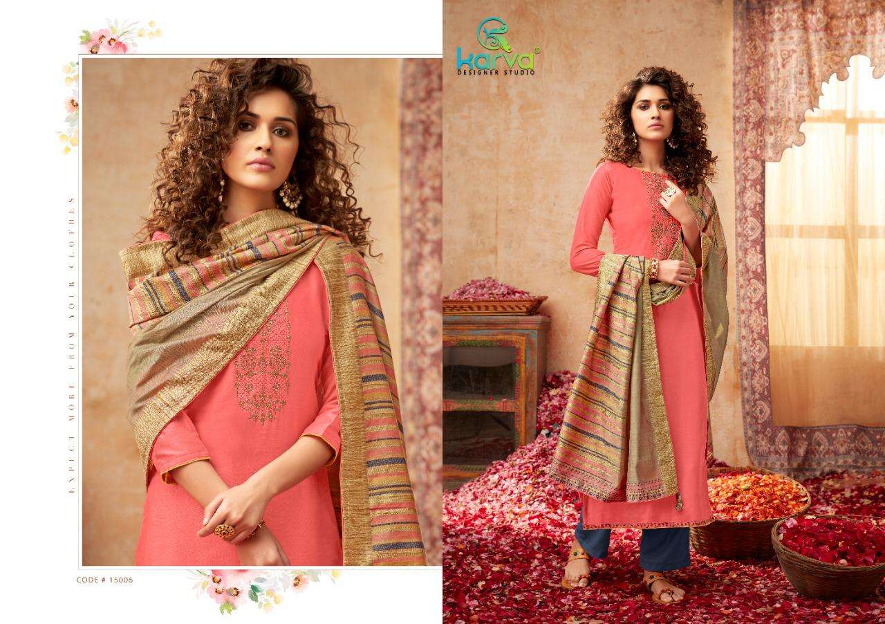 PASHMINA ROSE GOLD BY KARVA DESIGNER STUDIO 15001 TO 15006 SERIES STYLISH BEAUTIFUL COLOURFUL PRINTED & EMBROIDERED PARTY WEAR & OCCASIONAL WEAR PURE PASHMINA WITH EMBROIDERY DRESSES AT WHOLESALE PRICE