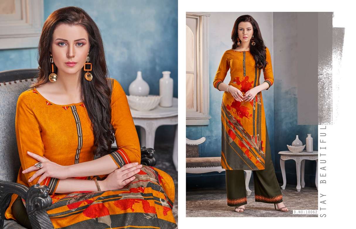 CHAMBOR VOL-8 BY KAJREE FASHION 10061 TO 10072 SERIES STYLISH FANCY BEAUTIFUL COLORFUL CASUAL WEAR & ETHNIC WEAR RAYON PRINTED KURTIS WITH BOTTOM AT WHOLESALE PRICE