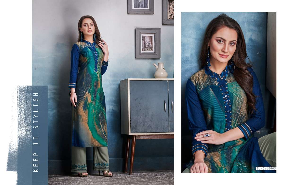 CHAMBOR VOL-8 BY KAJREE FASHION 10061 TO 10072 SERIES STYLISH FANCY BEAUTIFUL COLORFUL CASUAL WEAR & ETHNIC WEAR RAYON PRINTED KURTIS WITH BOTTOM AT WHOLESALE PRICE