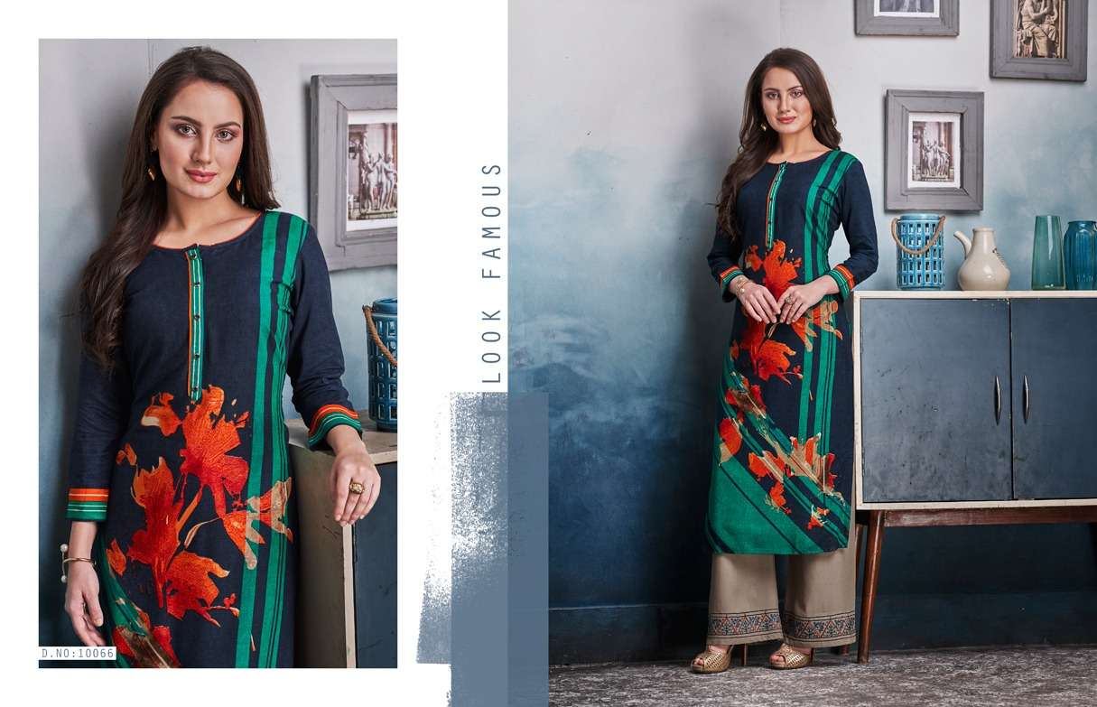 CHAMBOR VOL-8 BY KAJREE FASHION 10061 TO 10072 SERIES STYLISH FANCY BEAUTIFUL COLORFUL CASUAL WEAR & ETHNIC WEAR RAYON PRINTED KURTIS WITH BOTTOM AT WHOLESALE PRICE