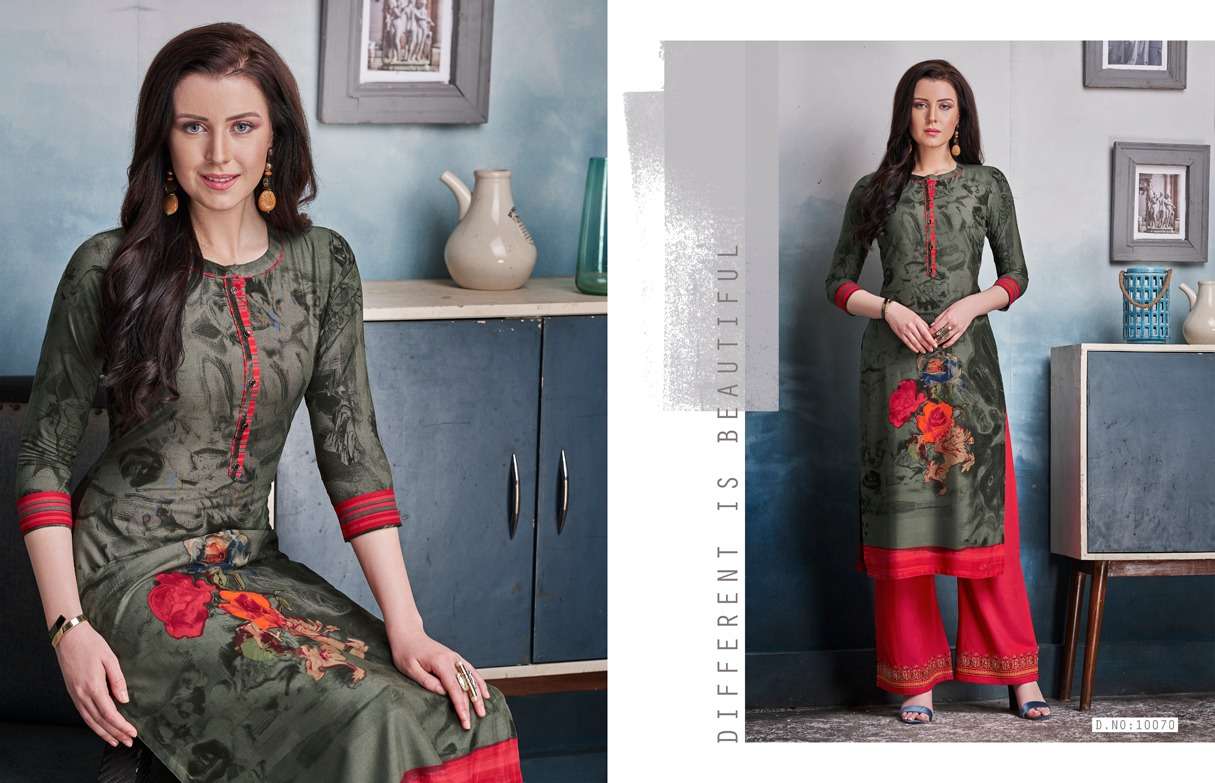 CHAMBOR VOL-8 BY KAJREE FASHION 10061 TO 10072 SERIES STYLISH FANCY BEAUTIFUL COLORFUL CASUAL WEAR & ETHNIC WEAR RAYON PRINTED KURTIS WITH BOTTOM AT WHOLESALE PRICE