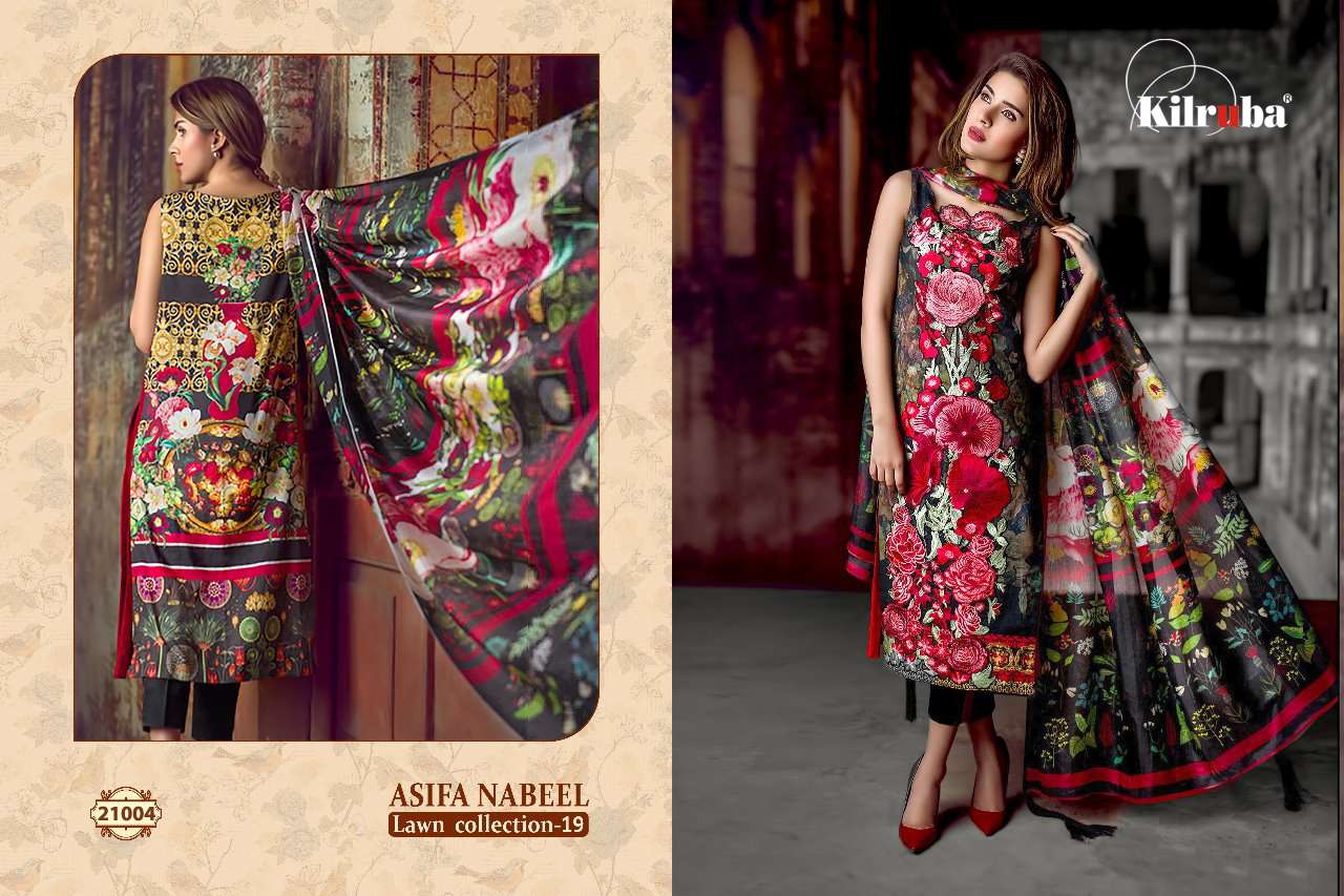ASIFA NABEEL LAWN COLLECTION 19 BY KILRUBA 21001 TO 21005 SERIES PAKISTANI  SUITS BEAUTIFUL FANCY COLORFUL