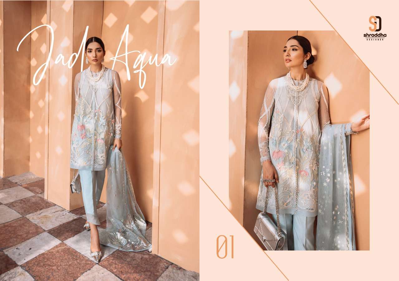 SUFFUSE BY SHRADDHA DESIGNER 01 TO 04 SERIES PAKISTANI SUITS BEAUTIFUL FANCY COLORFUL STYLISH PARTY WEAR & OCCASIONAL WEAR HEAVY NET EMBROIDERED DRESSES AT WHOLESALE PRICE