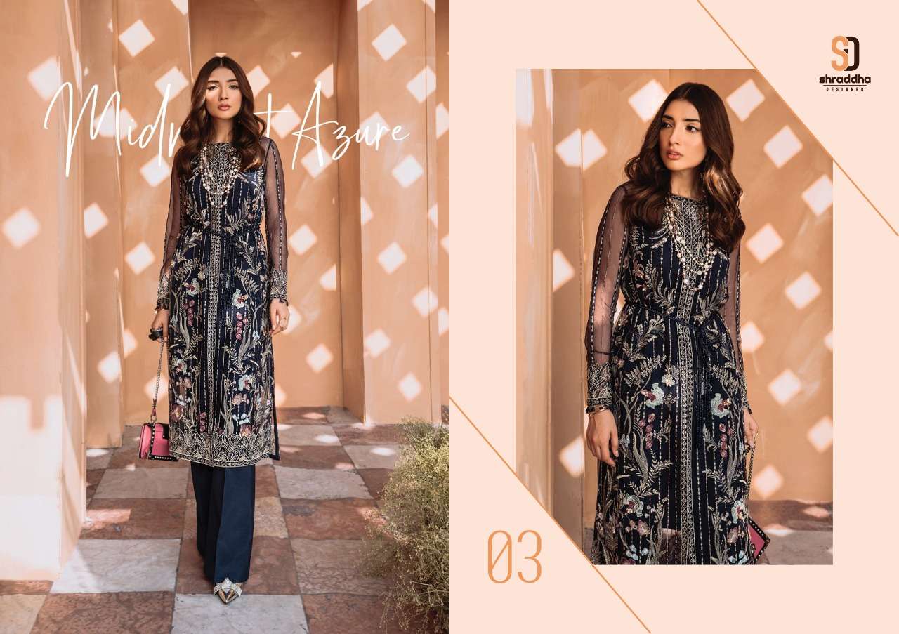 SUFFUSE BY SHRADDHA DESIGNER 01 TO 04 SERIES PAKISTANI SUITS BEAUTIFUL FANCY COLORFUL STYLISH PARTY WEAR & OCCASIONAL WEAR HEAVY NET EMBROIDERED DRESSES AT WHOLESALE PRICE