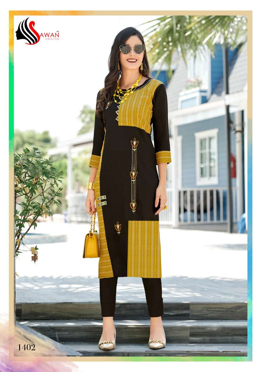 HONEY VOL-14 BY SAWAN CREATION 1401 TO 1412 SERIES BEAUTIFUL COLORFUL STYLISH FANCY CASUAL WEAR & ETHNIC WEAR & READY TO WEAR HEAVY RAYON PRINTED KURTIS AT WHOLESALE PRICE
