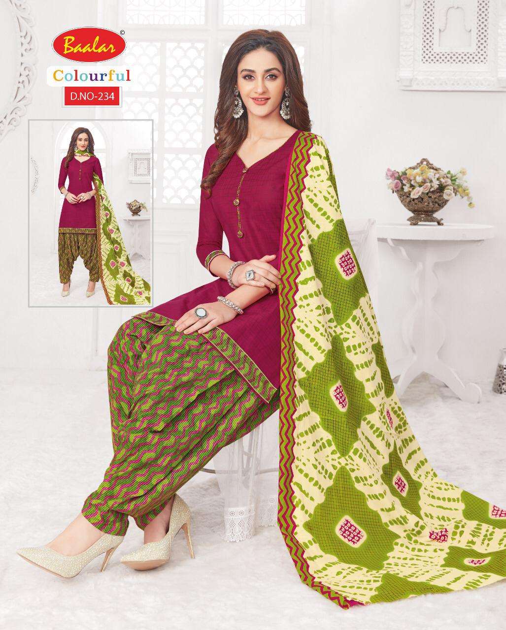 COLOURFUL VOL-2 BY BAALAR 225 TO 244 SERIES BEAUTIFUL PATIYALA SUITS STYLISH FANCY COLORFUL PARTY WEAR & OCCASIONAL WEAR PURE COTTON PRINT DRESSES AT WHOLESALE PRICE