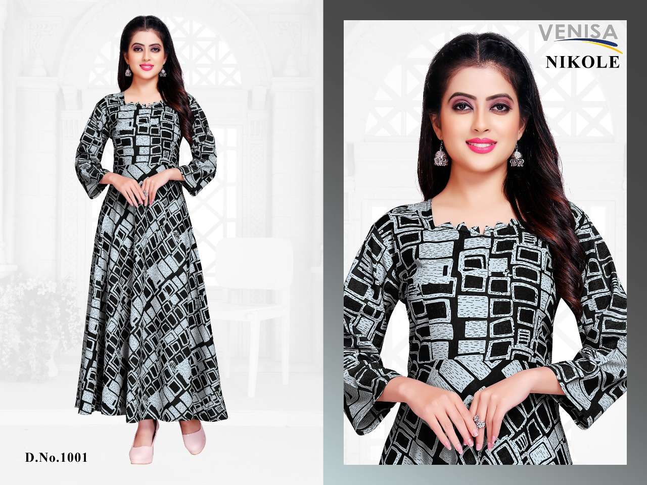 NIKOLE BY VENISA 1001 TO 1005 SERIES DESIGNER BEAUTIFUL STYLISH COLORFUL FANCY READY TO WEAR & CASUAL WEAR & ETHNIC WEAR HEAVY RAYON PRINTED KURTIS AT WHOLESALE PRICE