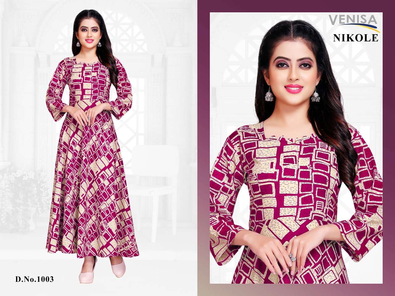 NIKOLE BY VENISA 1001 TO 1005 SERIES DESIGNER BEAUTIFUL STYLISH COLORFUL FANCY READY TO WEAR & CASUAL WEAR & ETHNIC WEAR HEAVY RAYON PRINTED KURTIS AT WHOLESALE PRICE