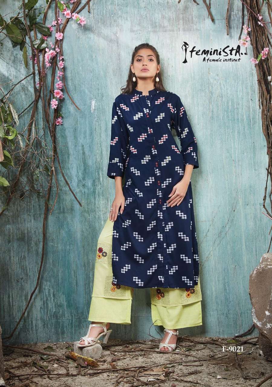 HASHTAG VOL-3 BY FEMINITSA 5021 TO 5027 SERIES BEAUTIFUL STYLISH FANCY COLORFUL CASUAL WEAR & ETHNIC WEAR & READY TO WEAR RAYON/IKKAT/COTTON FLEX/CAMBRIC KURTIS WITH BOTTOM AT WHOLESALE PRICE