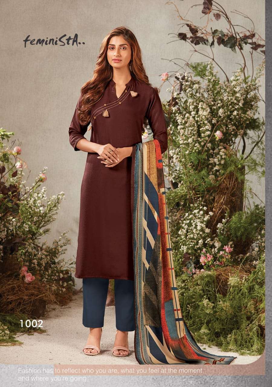 SAPPIRE BY FEMINISTA 1001 TO 1008 SERIES BEAUTIFUL STYLISH FANCY COLORFUL CASUAL WEAR & ETHNIC WEAR & READY TO WEAR PASHMINA DIGITAL PRINTED KURTIS WITH DUPATTA AT WHOLESALE PRICE