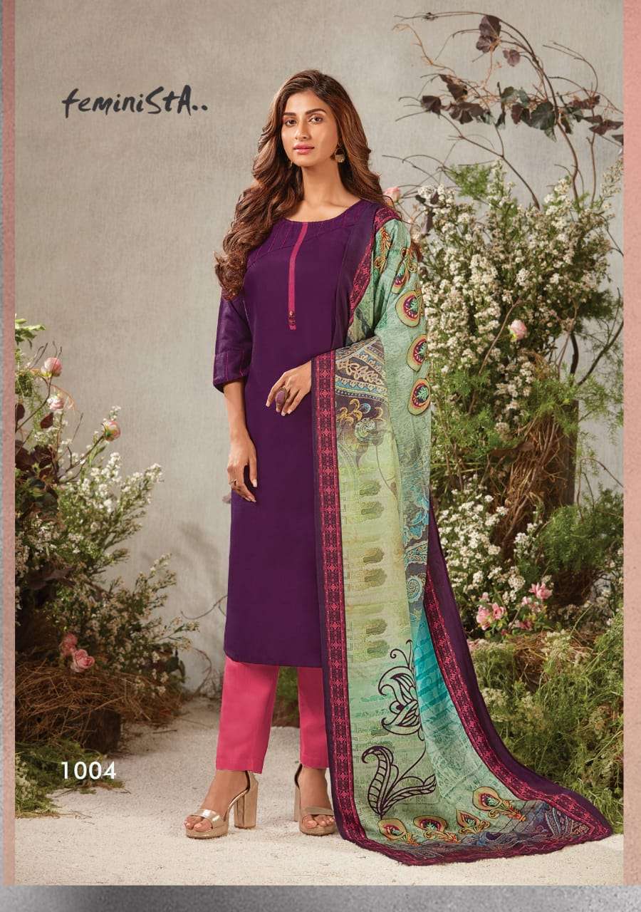 SAPPIRE BY FEMINISTA 1001 TO 1008 SERIES BEAUTIFUL STYLISH FANCY COLORFUL CASUAL WEAR & ETHNIC WEAR & READY TO WEAR PASHMINA DIGITAL PRINTED KURTIS WITH DUPATTA AT WHOLESALE PRICE