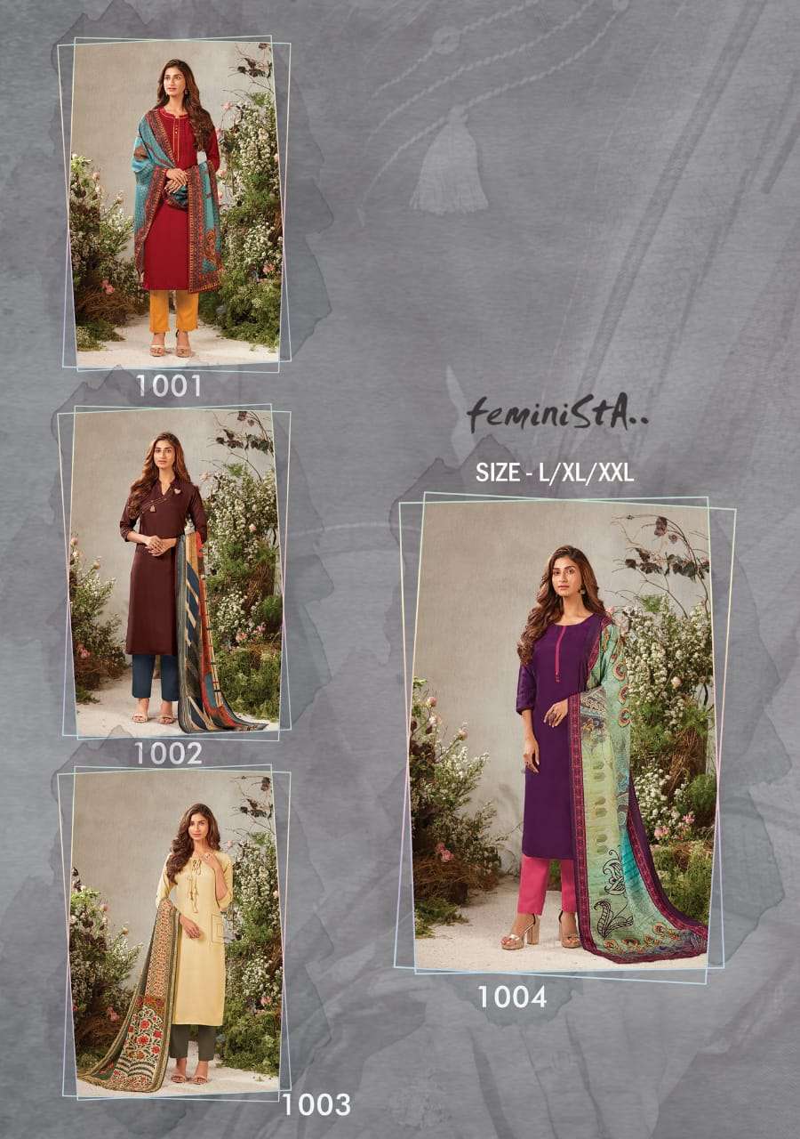SAPPIRE BY FEMINISTA 1001 TO 1008 SERIES BEAUTIFUL STYLISH FANCY COLORFUL CASUAL WEAR & ETHNIC WEAR & READY TO WEAR PASHMINA DIGITAL PRINTED KURTIS WITH DUPATTA AT WHOLESALE PRICE