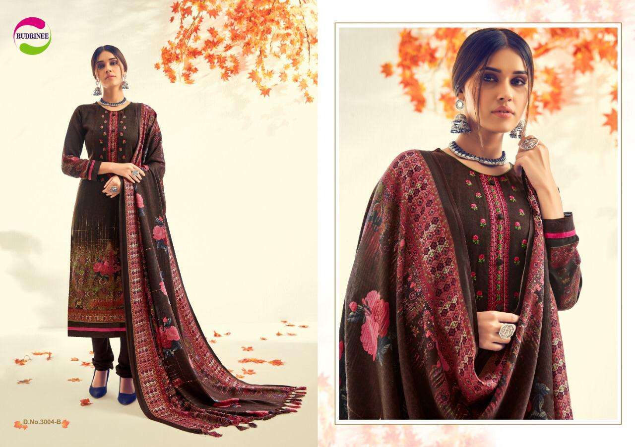 NASHREEN BY RUDRINEE 3001-A TO 3005-B SERIES BEAUTIFUL STYLISH FANCY COLORFUL CASUAL & PARTY WEAR & ETHNIC WEAR COLLECTION PASHMINA DOBBY PRINT WITH EMBROIDERED DRESSES AT WHOLESALE PRICE