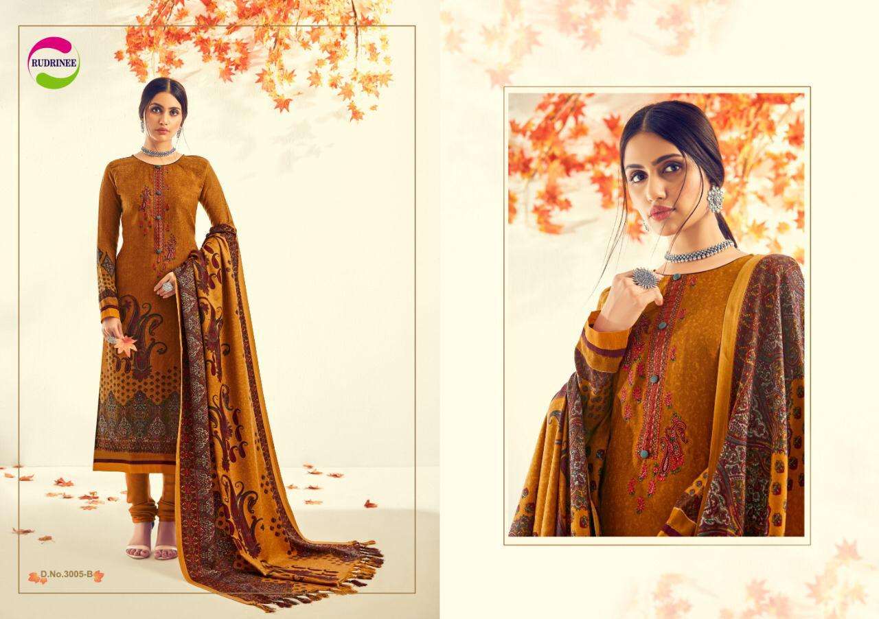 NASHREEN BY RUDRINEE 3001-A TO 3005-B SERIES BEAUTIFUL STYLISH FANCY COLORFUL CASUAL & PARTY WEAR & ETHNIC WEAR COLLECTION PASHMINA DOBBY PRINT WITH EMBROIDERED DRESSES AT WHOLESALE PRICE