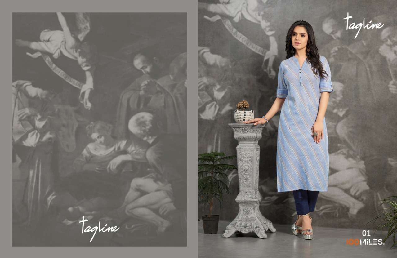 TAGLINE BY 100 MILES 01 TO 04 SERIES BEAUTIFUL COLORFUL STYLISH FANCY CASUAL WEAR & ETHNIC WEAR & READY TO WEAR PURE COTTON KURTIS AT WHOLESALE PRICE