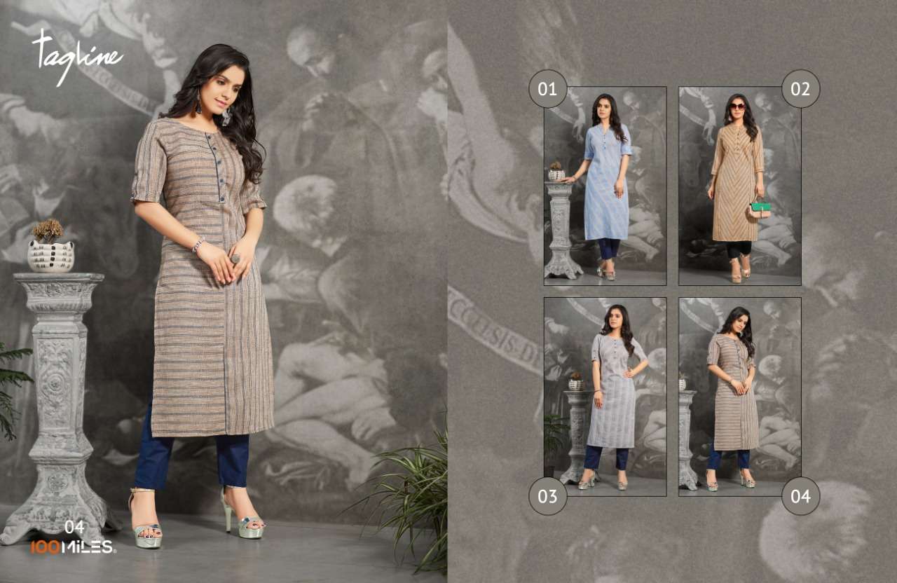 TAGLINE BY 100 MILES 01 TO 04 SERIES BEAUTIFUL COLORFUL STYLISH FANCY CASUAL WEAR & ETHNIC WEAR & READY TO WEAR PURE COTTON KURTIS AT WHOLESALE PRICE