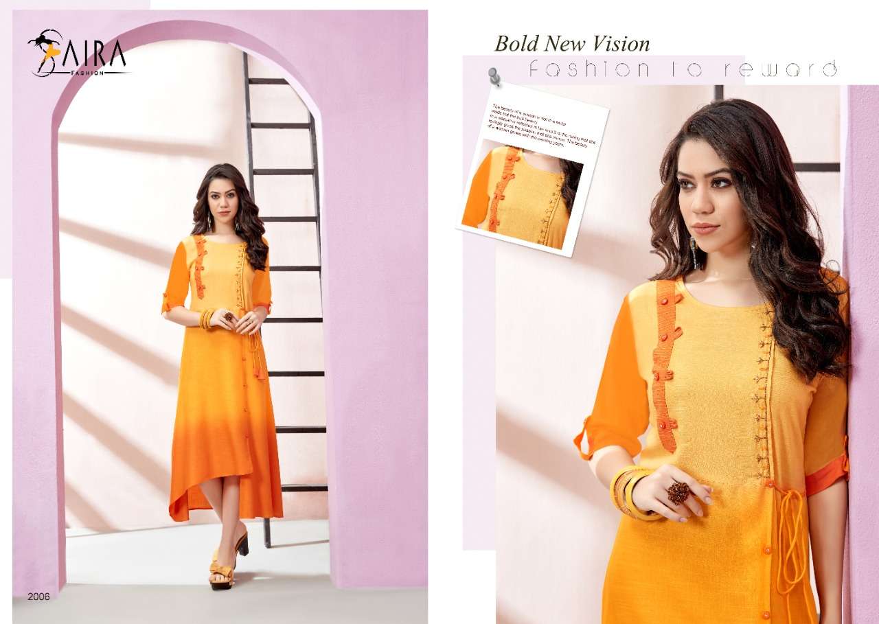 SAIRA VOL-2 BY RAM FASHION  2001 TO 2006 SERIES BEAUTIFUL COLORFUL STYLISH FANCY CASUAL WEAR & ETHNIC WEAR & READY TO WEAR RAYON SLUB WITH SHADED EMBROIDERY  KURTIS AT WHOLESALE PRICE