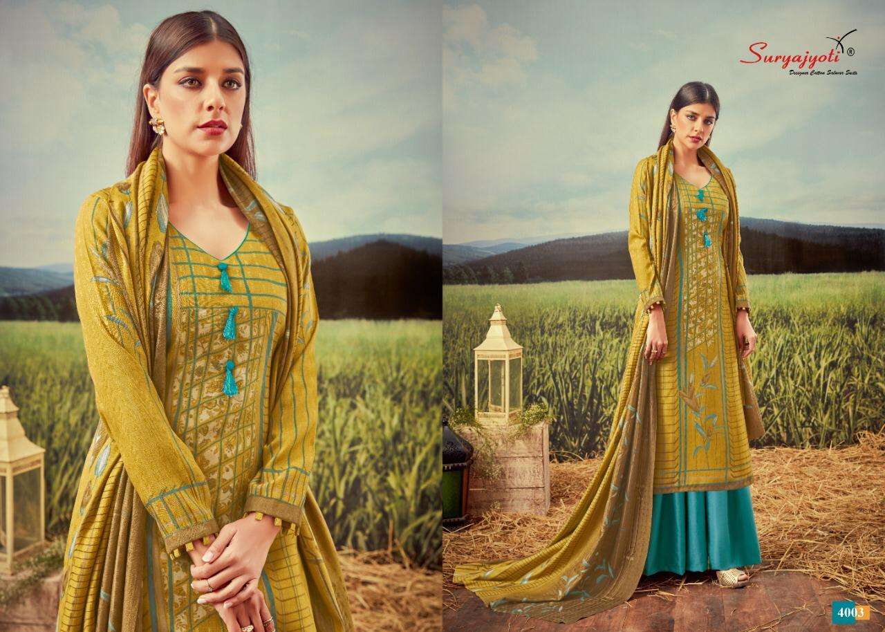 GURLEEN VOL-4 BY SURYAJYOTI 4001 TO 4010 SERIES BEAUTIFUL SUITS STYLISH FANCY COLORFUL CASUAL WEAR & ETHNIC WEAR PASHMINA DOBBY PRINTED DRESSES AT WHOLESALE PRICE