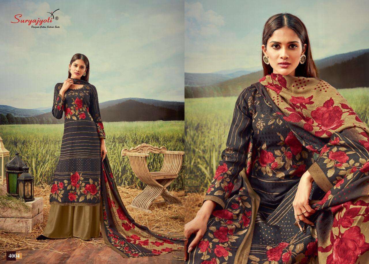 GURLEEN VOL-4 BY SURYAJYOTI 4001 TO 4010 SERIES BEAUTIFUL SUITS STYLISH FANCY COLORFUL CASUAL WEAR & ETHNIC WEAR PASHMINA DOBBY PRINTED DRESSES AT WHOLESALE PRICE