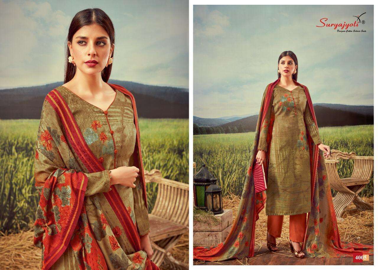 GURLEEN VOL-4 BY SURYAJYOTI 4001 TO 4010 SERIES BEAUTIFUL SUITS STYLISH FANCY COLORFUL CASUAL WEAR & ETHNIC WEAR PASHMINA DOBBY PRINTED DRESSES AT WHOLESALE PRICE