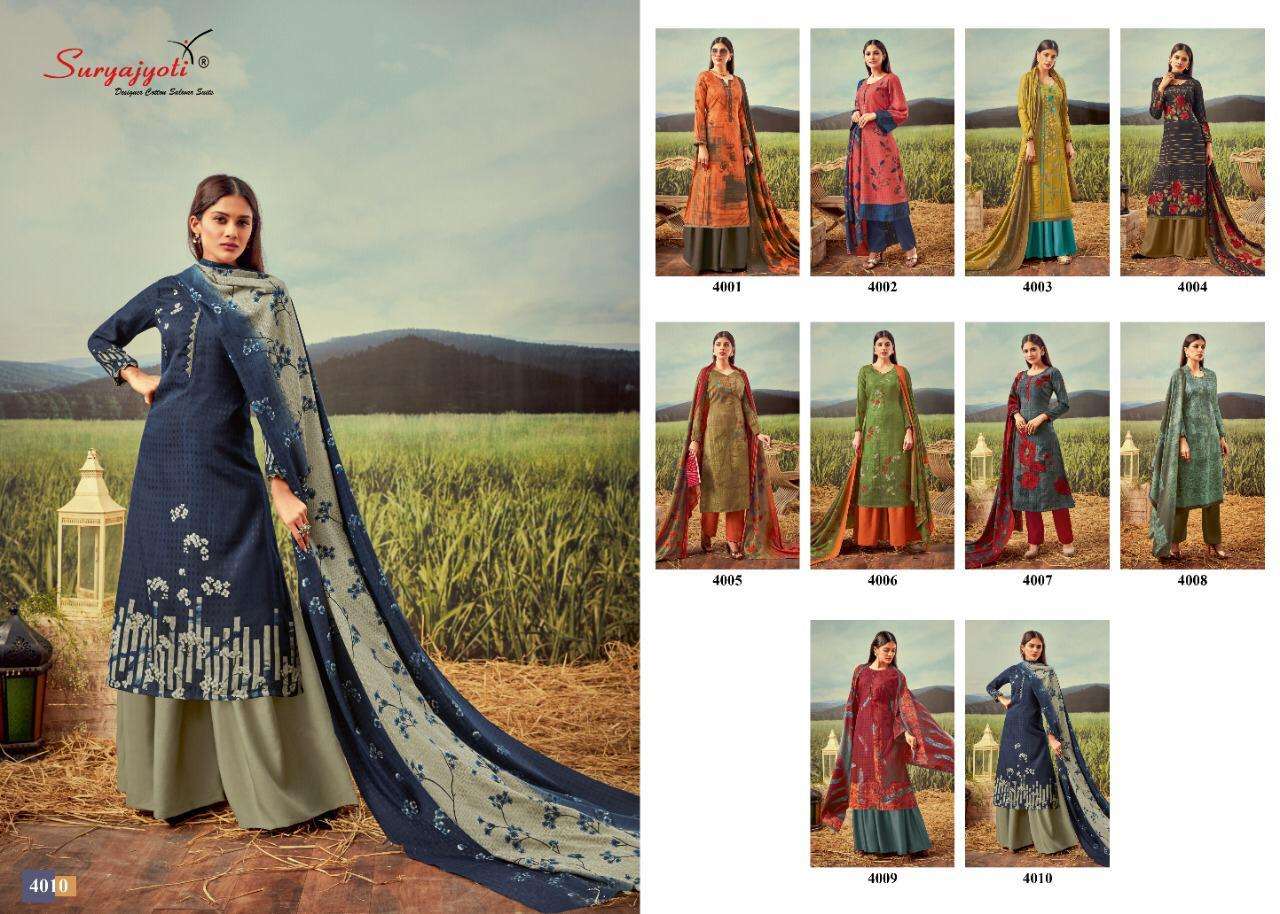 GURLEEN VOL-4 BY SURYAJYOTI 4001 TO 4010 SERIES BEAUTIFUL SUITS STYLISH FANCY COLORFUL CASUAL WEAR & ETHNIC WEAR PASHMINA DOBBY PRINTED DRESSES AT WHOLESALE PRICE