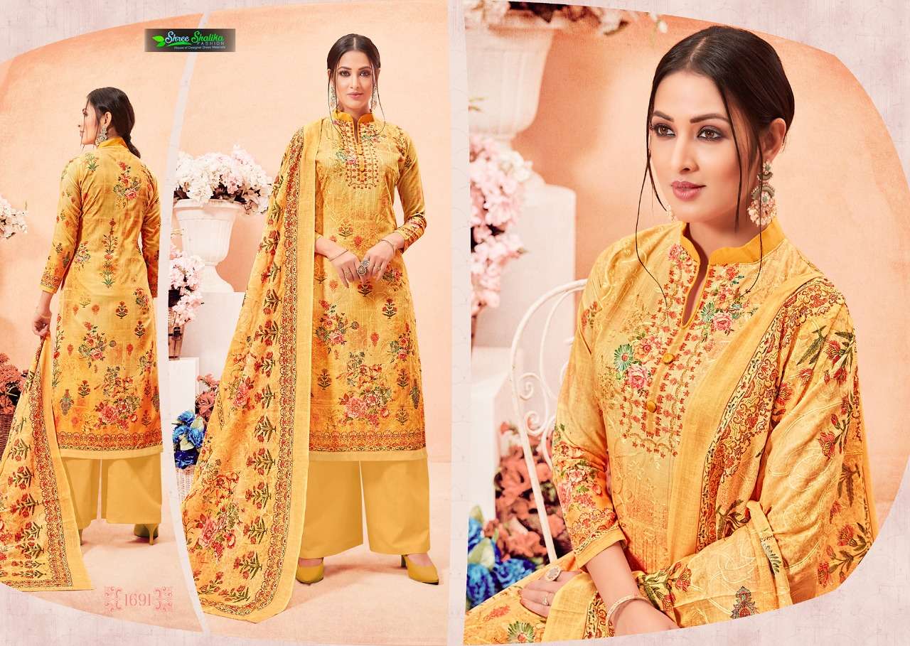 SHALIKA VOL-40 BY SHALIKA- FASHION 1691 TO 1696 DESIGNER COLLECTION SHARARA SUITS BEAUTIFUL STYLISH FANCY COLORFUL PARTY WEAR & OCCASIONAL WEAR PURE COTTON SATIN DIGITAL PRINTED DRESSES AT WHOLESALE PRICE