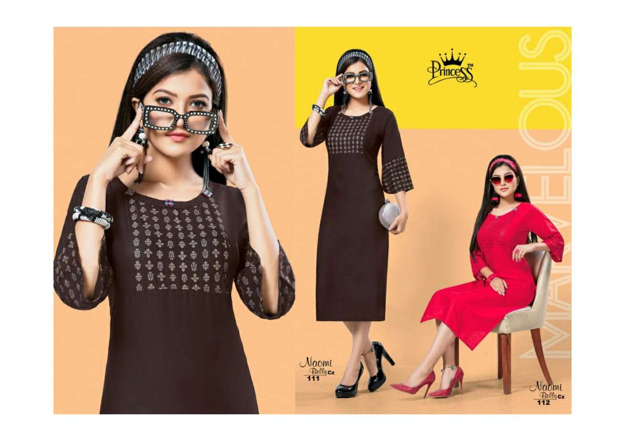 NAOMI BELLY BY PRINCESS 101 TO 112 SERIES BEAUTIFUL COLORFUL STYLISH FANCY CASUAL WEAR & ETHNIC WEAR & READY TO WEAR SLUB RAYON  KURTIS AT WHOLESALE PRICE