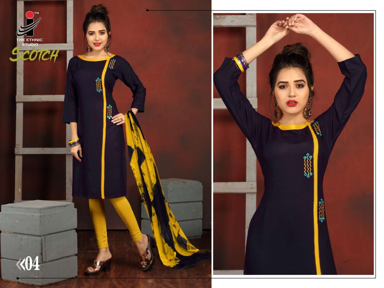SCOTCH BY THE ETHNIC STUDIO 01 TO 08 SERIES BEAUTIFUL SUITS STYLISH FANCY COLORFUL PARTY WEAR & OCCASIONAL WEAR HEAY RAYON  DRESSES AT WHOLESALE PRICE