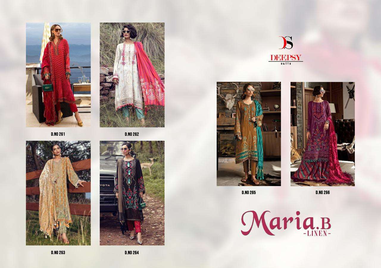 MARIA.B LINEN BY DEEPSY SUITS 261 TO 266 SERIES DESIGNER PAKISTANI SUITS BEAUTIFUL STYLISH FANCY COLORFUL CASUAL WEAR & ETHNIC WEAR PURE COTTON PRINTED WITH EMBROIDERED DRESSES AT WHOLESALE PRICE