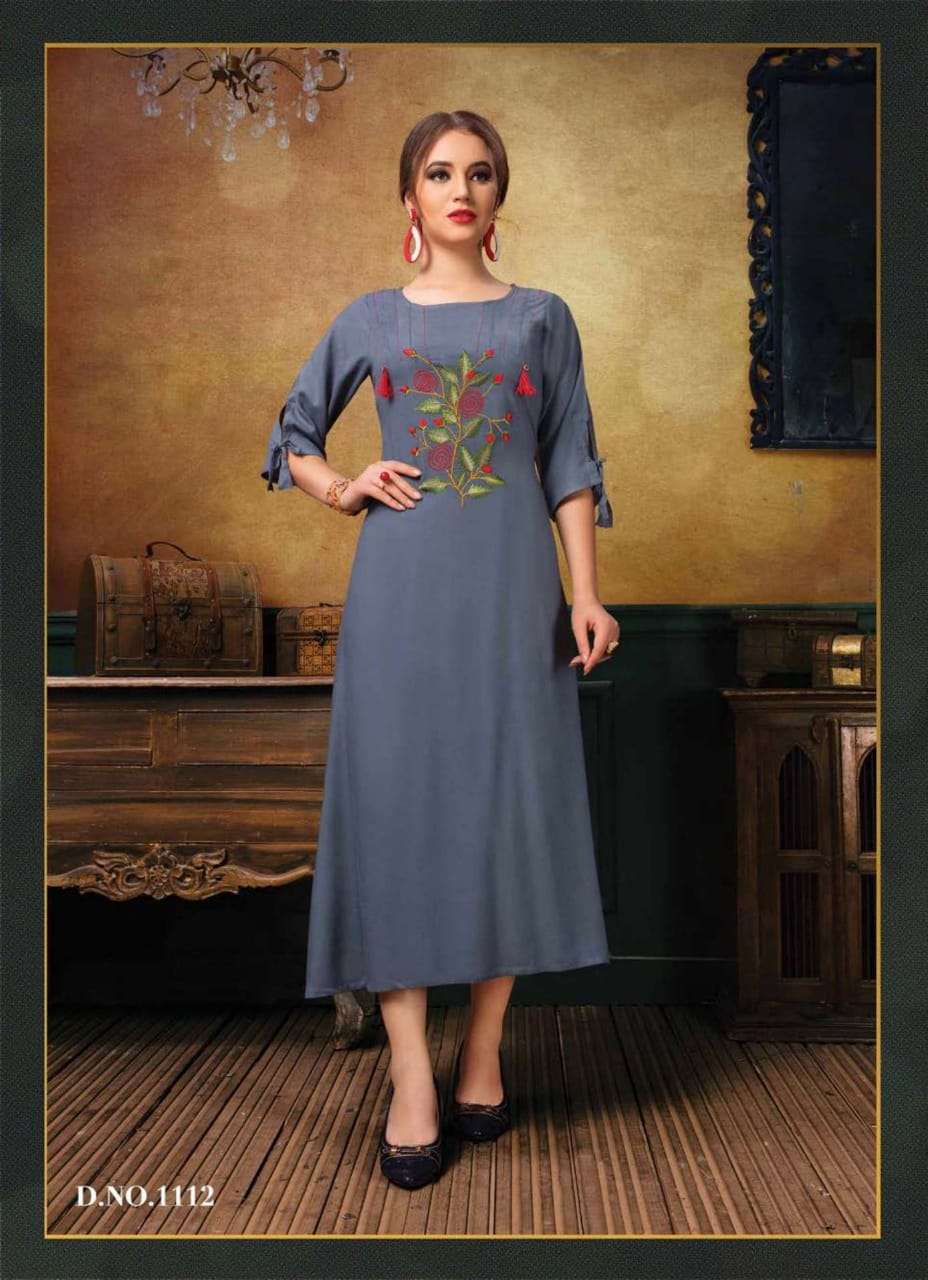 GEE-AARYA BY ZAMAIRA 1118 TO 1118 SERIES BEAUTIFUL STYLISH FANCY COLORFUL CASUAL WEAR & ETHNIC WEAR & READY TO WEAR RAYON EMBROIDERY KURTI AT WHOLESALE PRICE