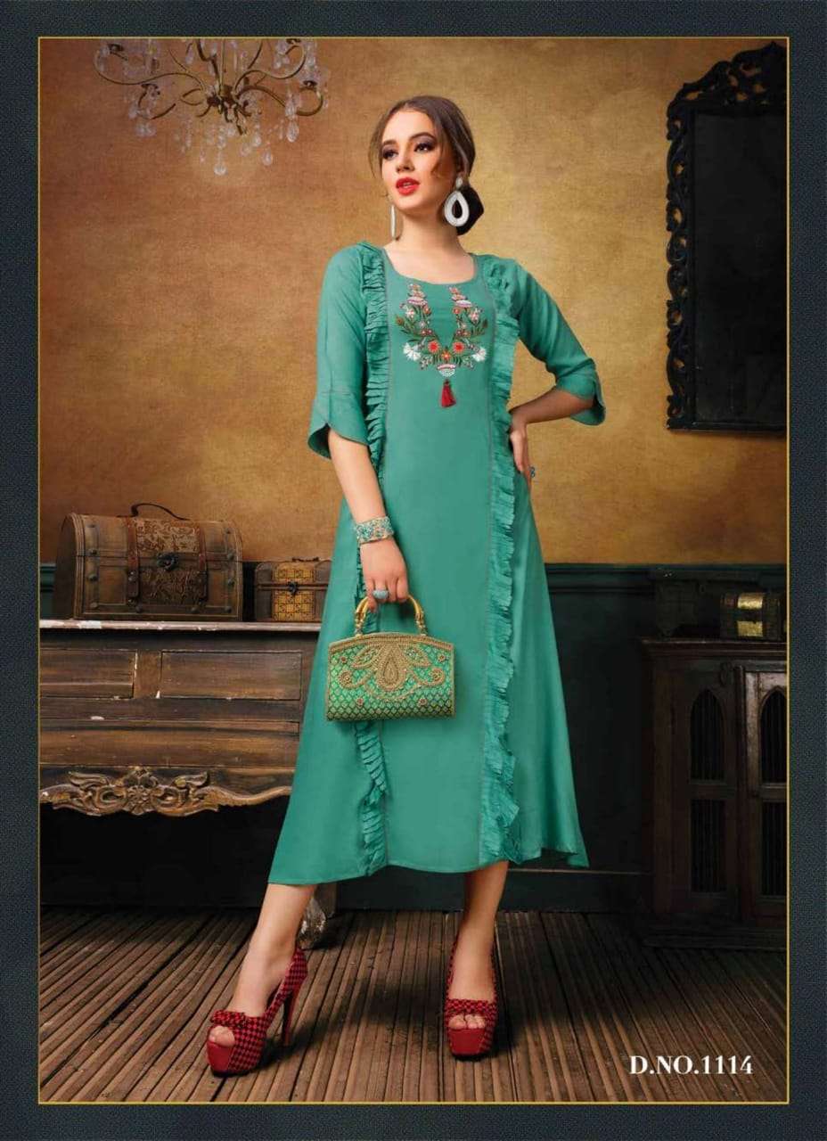 GEE-AARYA BY ZAMAIRA 1118 TO 1118 SERIES BEAUTIFUL STYLISH FANCY COLORFUL CASUAL WEAR & ETHNIC WEAR & READY TO WEAR RAYON EMBROIDERY KURTI AT WHOLESALE PRICE