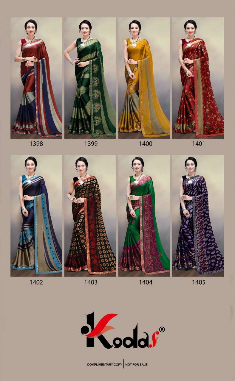 KOREAN SILK VOL-5 BY KODAS 1398 TO 1405 SERIES INDIAN TRADITIONAL WEAR COLLECTION BEAUTIFUL STYLISH FANCY COLORFUL PARTY WEAR & OCCASIONAL WEAR RANGOLI FANCY  SAREES AT WHOLESALE PRICE