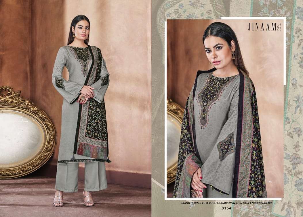 JINAAM MELLISA BY JINAAM DRESSES 8153 TO 8158 SERIES SUITS STYLISH BEAUTIFUL COLOURFUL PRINTED EMBROIDERED