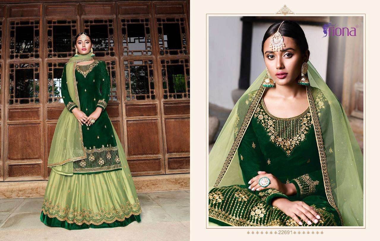 VELVET BY FIONA 22691 TO 22695  SERIES DESIGNER SHARARA SUITS COLLECTION BEAUTIFUL STYLISH FANCY COLORFUL PARTY WEAR & OCCASIONAL WEAR VELVET 9000 EMBROIDERY DRESSES AT WHOLESALE PRICE