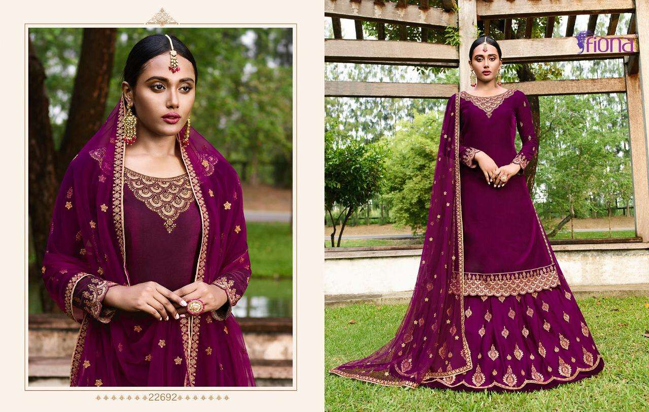 VELVET BY FIONA 22691 TO 22695  SERIES DESIGNER SHARARA SUITS COLLECTION BEAUTIFUL STYLISH FANCY COLORFUL PARTY WEAR & OCCASIONAL WEAR VELVET 9000 EMBROIDERY DRESSES AT WHOLESALE PRICE
