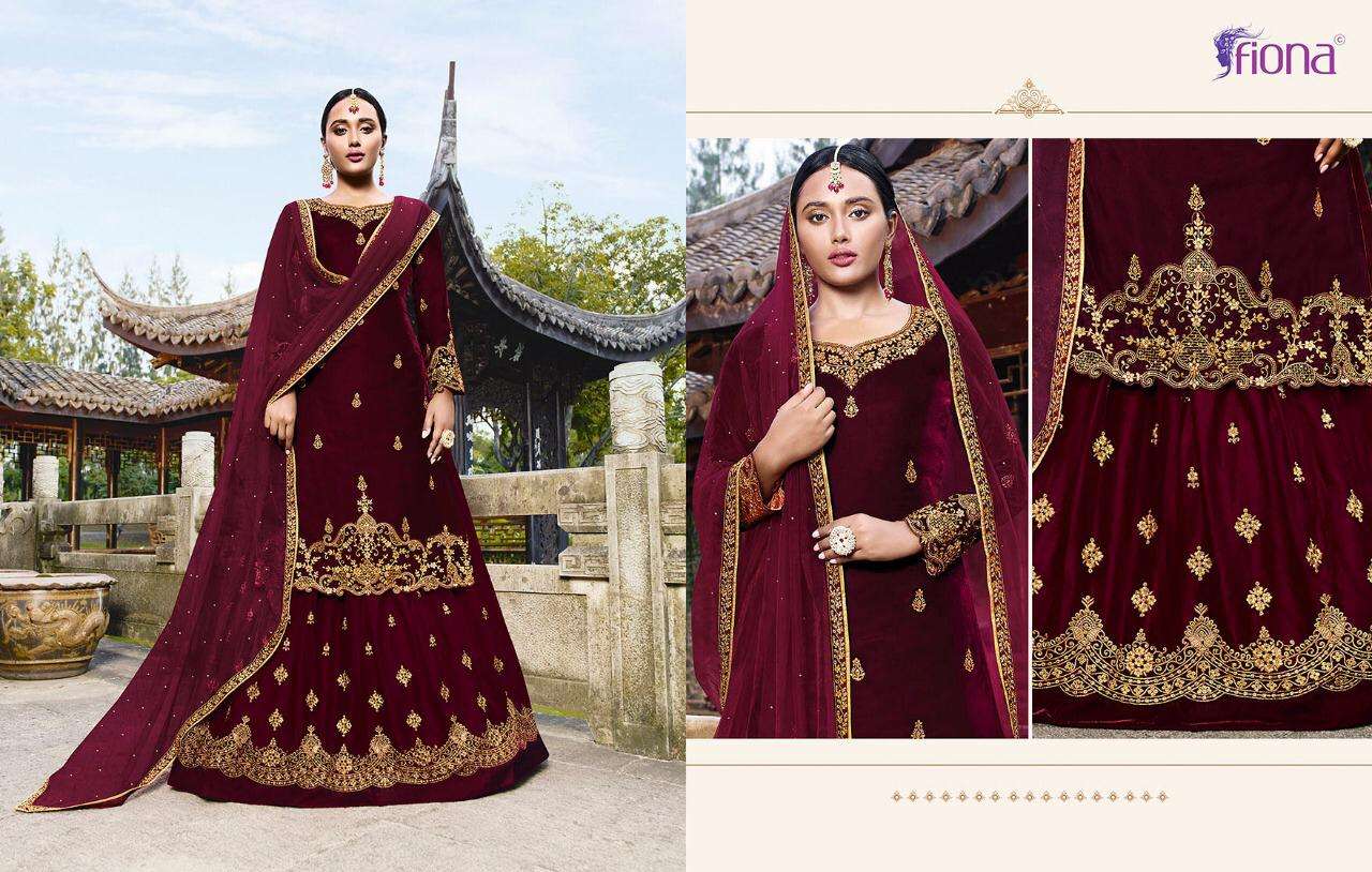VELVET BY FIONA 22691 TO 22695  SERIES DESIGNER SHARARA SUITS COLLECTION BEAUTIFUL STYLISH FANCY COLORFUL PARTY WEAR & OCCASIONAL WEAR VELVET 9000 EMBROIDERY DRESSES AT WHOLESALE PRICE