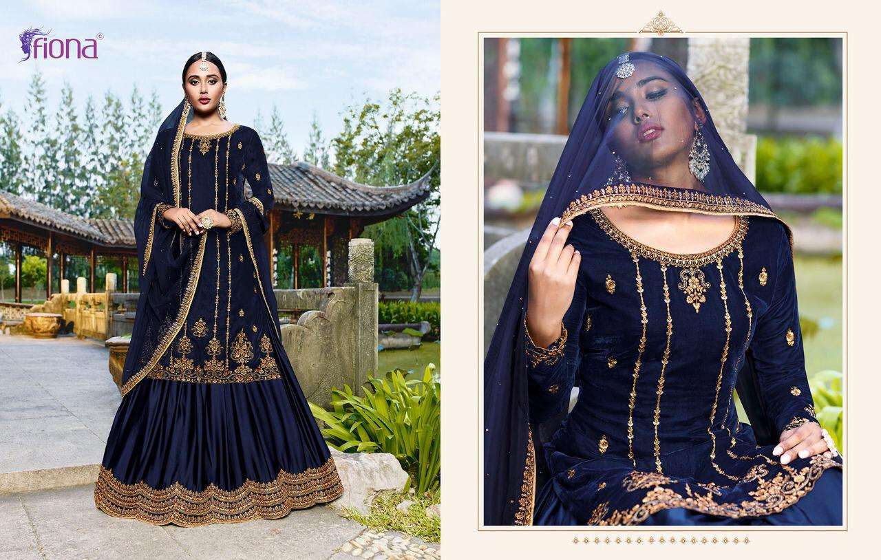 VELVET BY FIONA 22691 TO 22695  SERIES DESIGNER SHARARA SUITS COLLECTION BEAUTIFUL STYLISH FANCY COLORFUL PARTY WEAR & OCCASIONAL WEAR VELVET 9000 EMBROIDERY DRESSES AT WHOLESALE PRICE