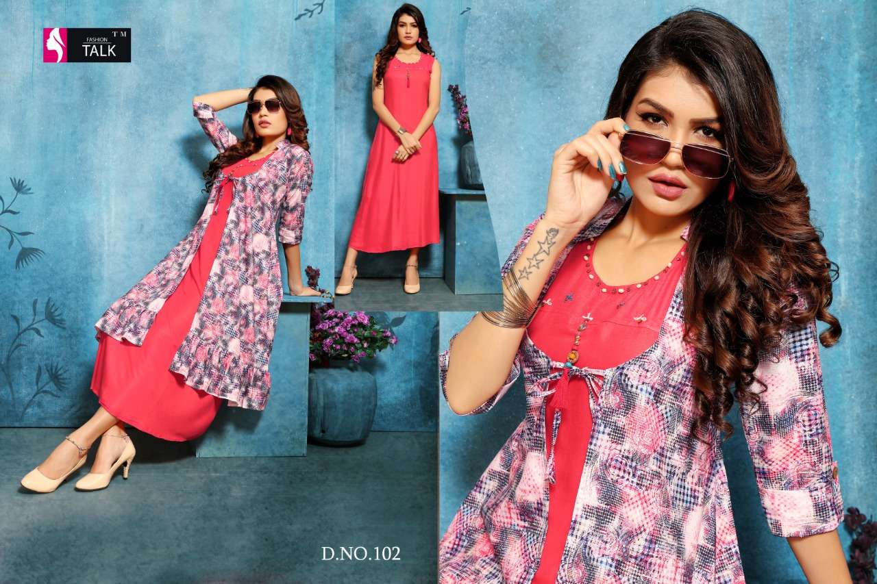 SHANA BY FASHION TALK 101 TO 110 SERIES BEAUTIFUL STYLISH FANCY COLORFUL CASUAL WEAR & ETHNIC WEAR & READY TO WEAR MAGIC RAYON WITH SEPARATE KOTI  KURTI AT WHOLESALE PRICE