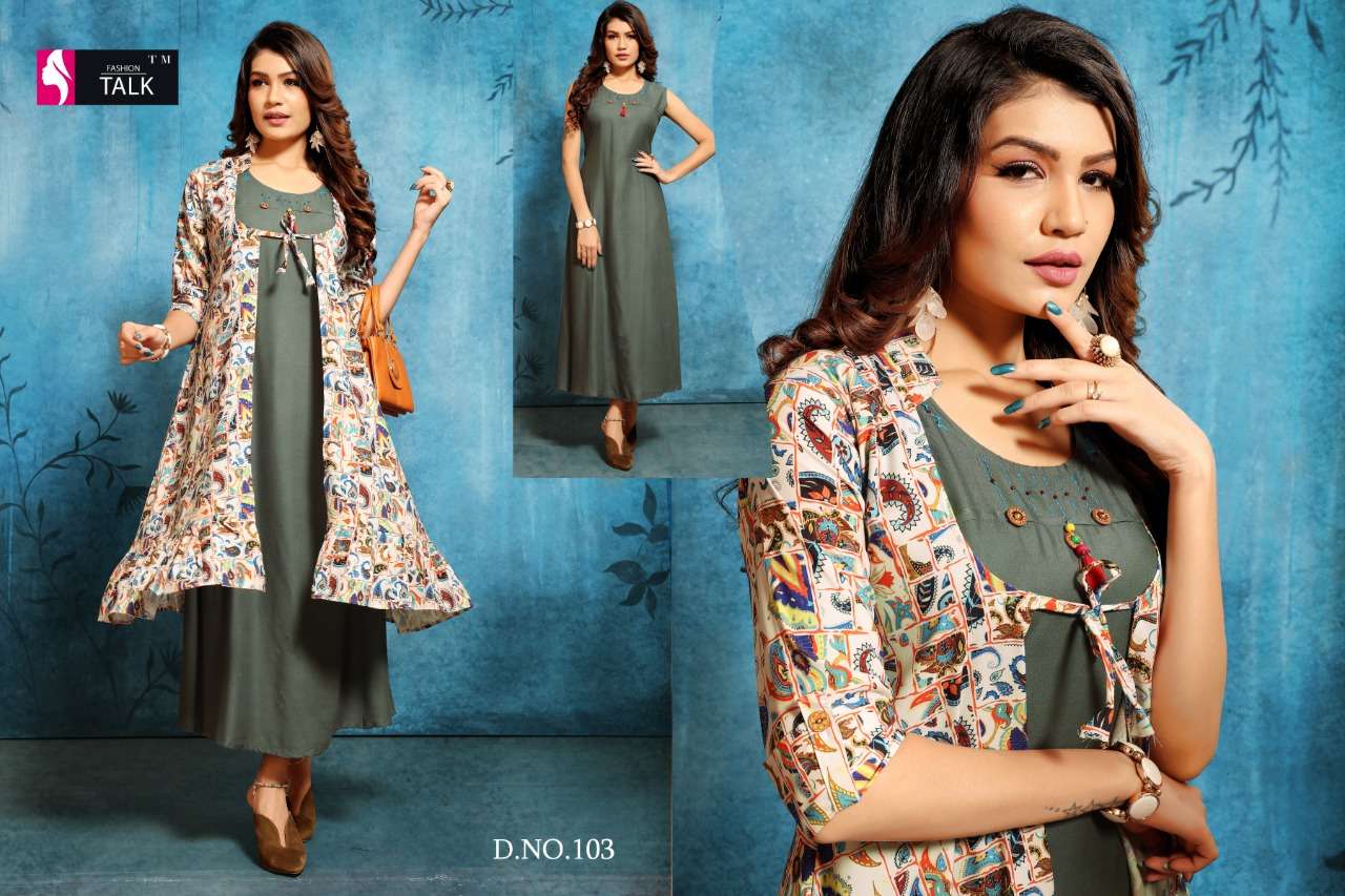 SHANA BY FASHION TALK 101 TO 110 SERIES BEAUTIFUL STYLISH FANCY COLORFUL CASUAL WEAR & ETHNIC WEAR & READY TO WEAR MAGIC RAYON WITH SEPARATE KOTI  KURTI AT WHOLESALE PRICE