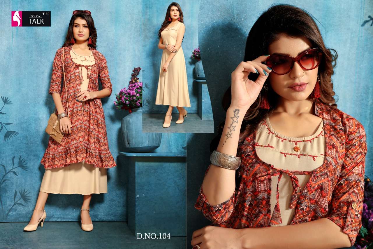 SHANA BY FASHION TALK 101 TO 110 SERIES BEAUTIFUL STYLISH FANCY COLORFUL CASUAL WEAR & ETHNIC WEAR & READY TO WEAR MAGIC RAYON WITH SEPARATE KOTI  KURTI AT WHOLESALE PRICE