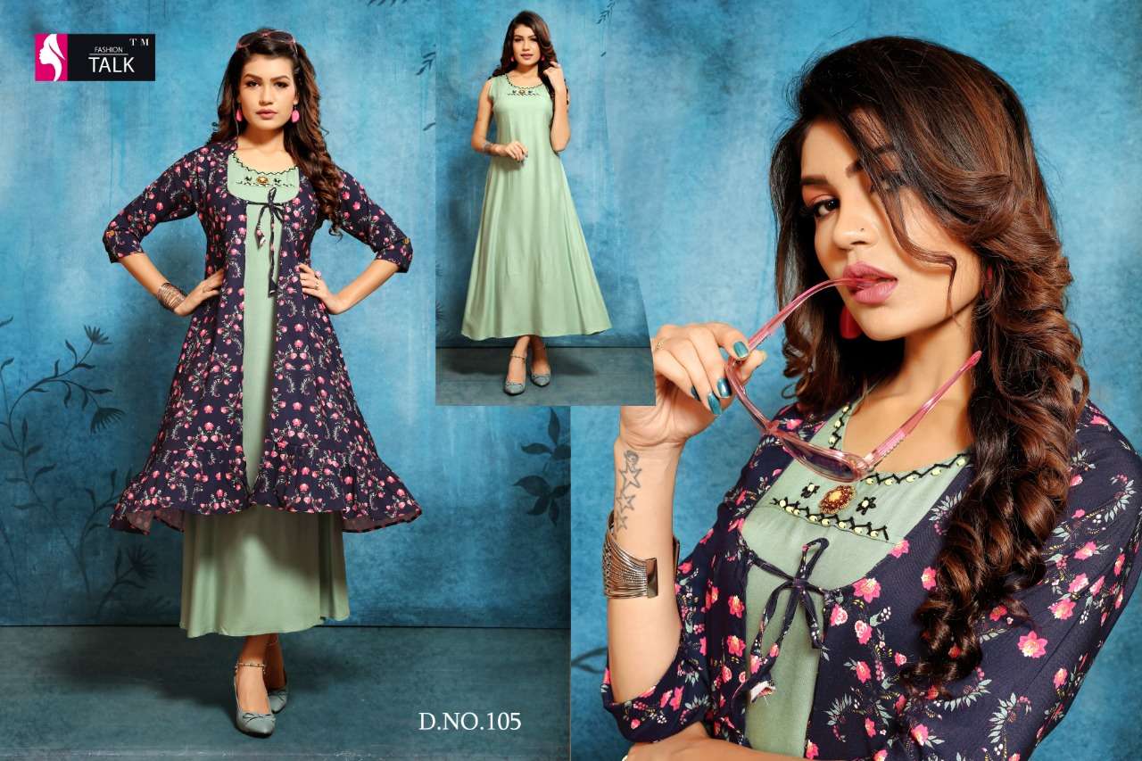 SHANA BY FASHION TALK 101 TO 110 SERIES BEAUTIFUL STYLISH FANCY COLORFUL CASUAL WEAR & ETHNIC WEAR & READY TO WEAR MAGIC RAYON WITH SEPARATE KOTI  KURTI AT WHOLESALE PRICE