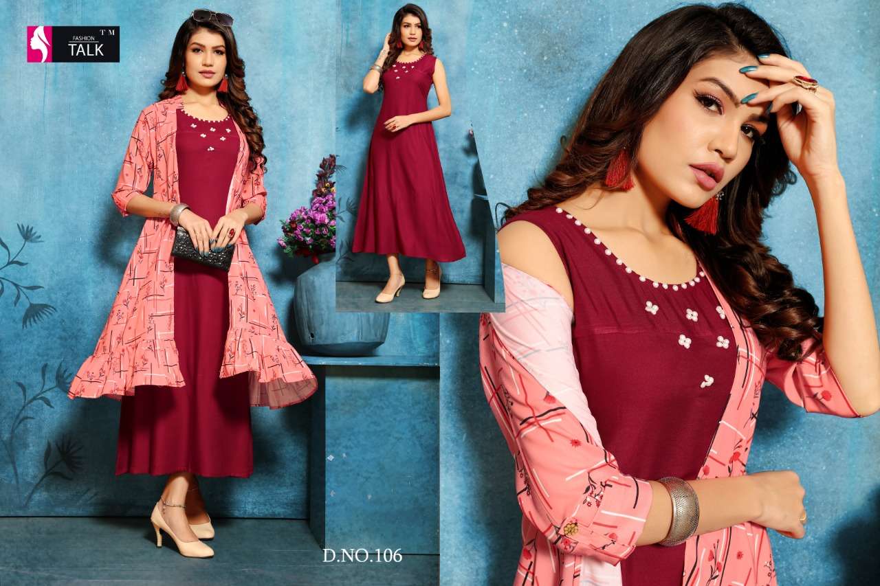 SHANA BY FASHION TALK 101 TO 110 SERIES BEAUTIFUL STYLISH FANCY COLORFUL CASUAL WEAR & ETHNIC WEAR & READY TO WEAR MAGIC RAYON WITH SEPARATE KOTI  KURTI AT WHOLESALE PRICE
