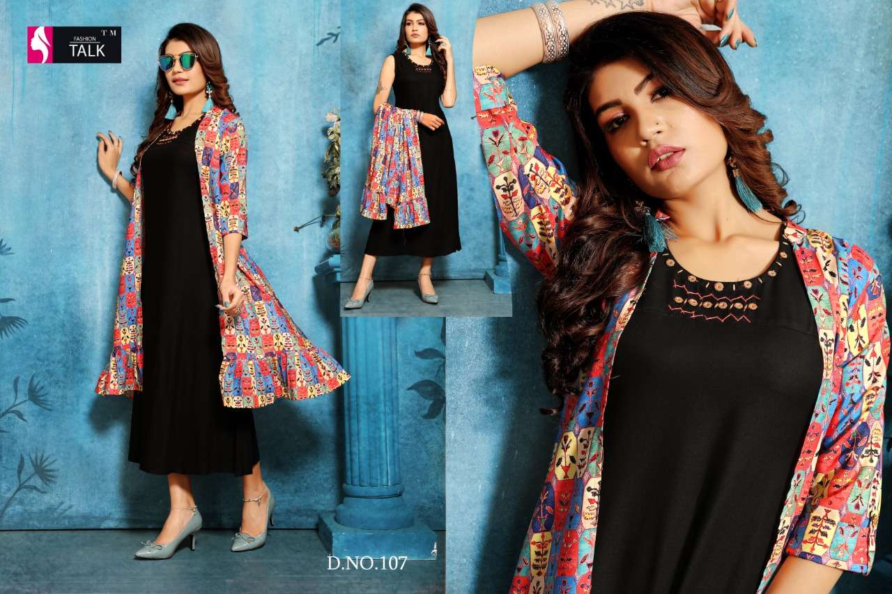 SHANA BY FASHION TALK 101 TO 110 SERIES BEAUTIFUL STYLISH FANCY COLORFUL CASUAL WEAR & ETHNIC WEAR & READY TO WEAR MAGIC RAYON WITH SEPARATE KOTI  KURTI AT WHOLESALE PRICE