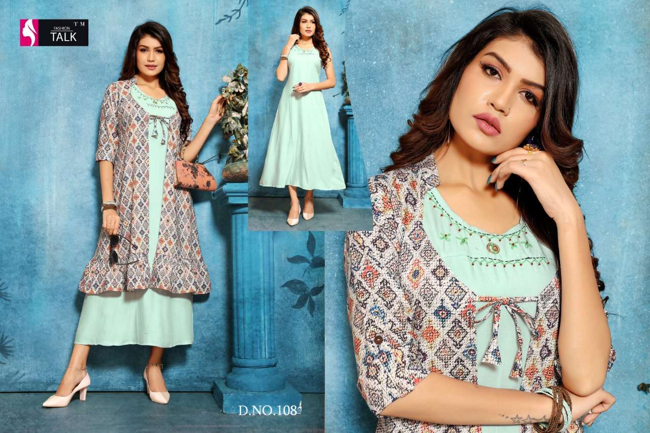 SHANA BY FASHION TALK 101 TO 110 SERIES BEAUTIFUL STYLISH FANCY COLORFUL CASUAL WEAR & ETHNIC WEAR & READY TO WEAR MAGIC RAYON WITH SEPARATE KOTI  KURTI AT WHOLESALE PRICE