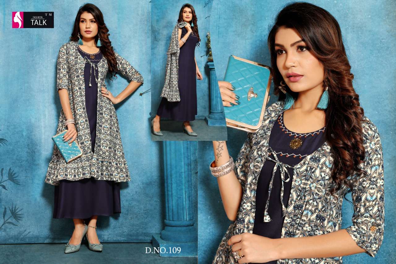 SHANA BY FASHION TALK 101 TO 110 SERIES BEAUTIFUL STYLISH FANCY COLORFUL CASUAL WEAR & ETHNIC WEAR & READY TO WEAR MAGIC RAYON WITH SEPARATE KOTI  KURTI AT WHOLESALE PRICE