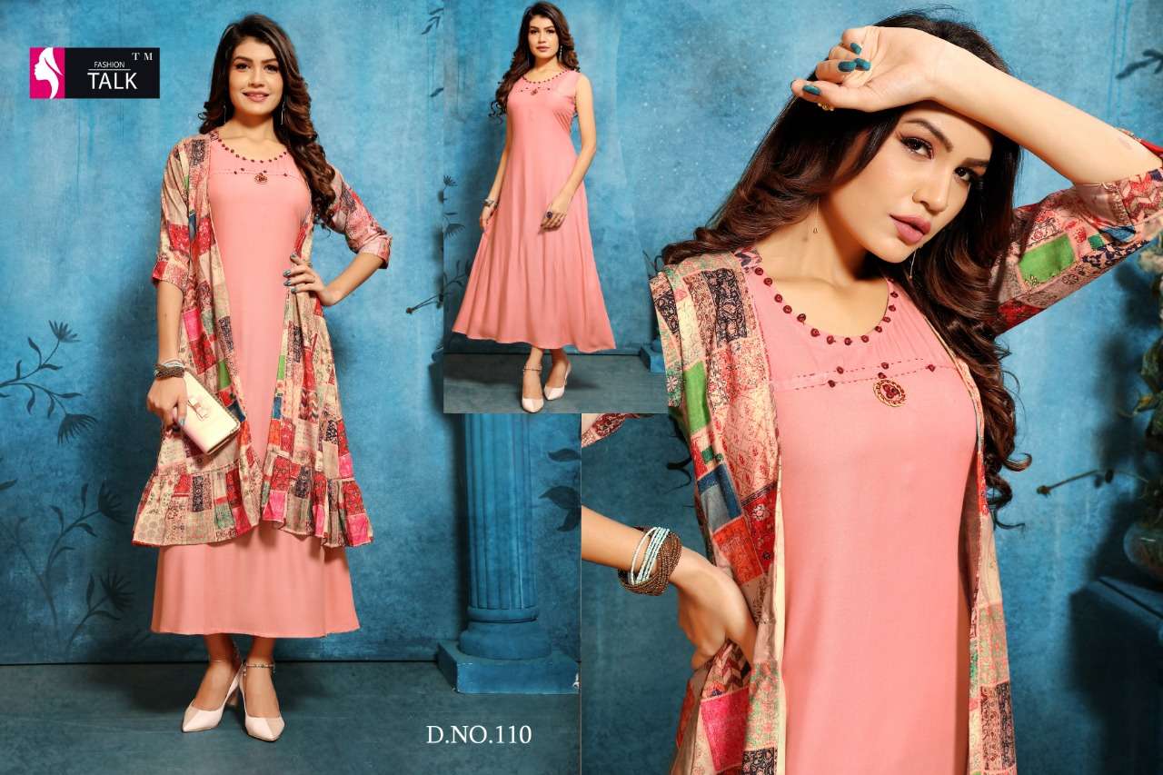 SHANA BY FASHION TALK 101 TO 110 SERIES BEAUTIFUL STYLISH FANCY COLORFUL CASUAL WEAR & ETHNIC WEAR & READY TO WEAR MAGIC RAYON WITH SEPARATE KOTI  KURTI AT WHOLESALE PRICE