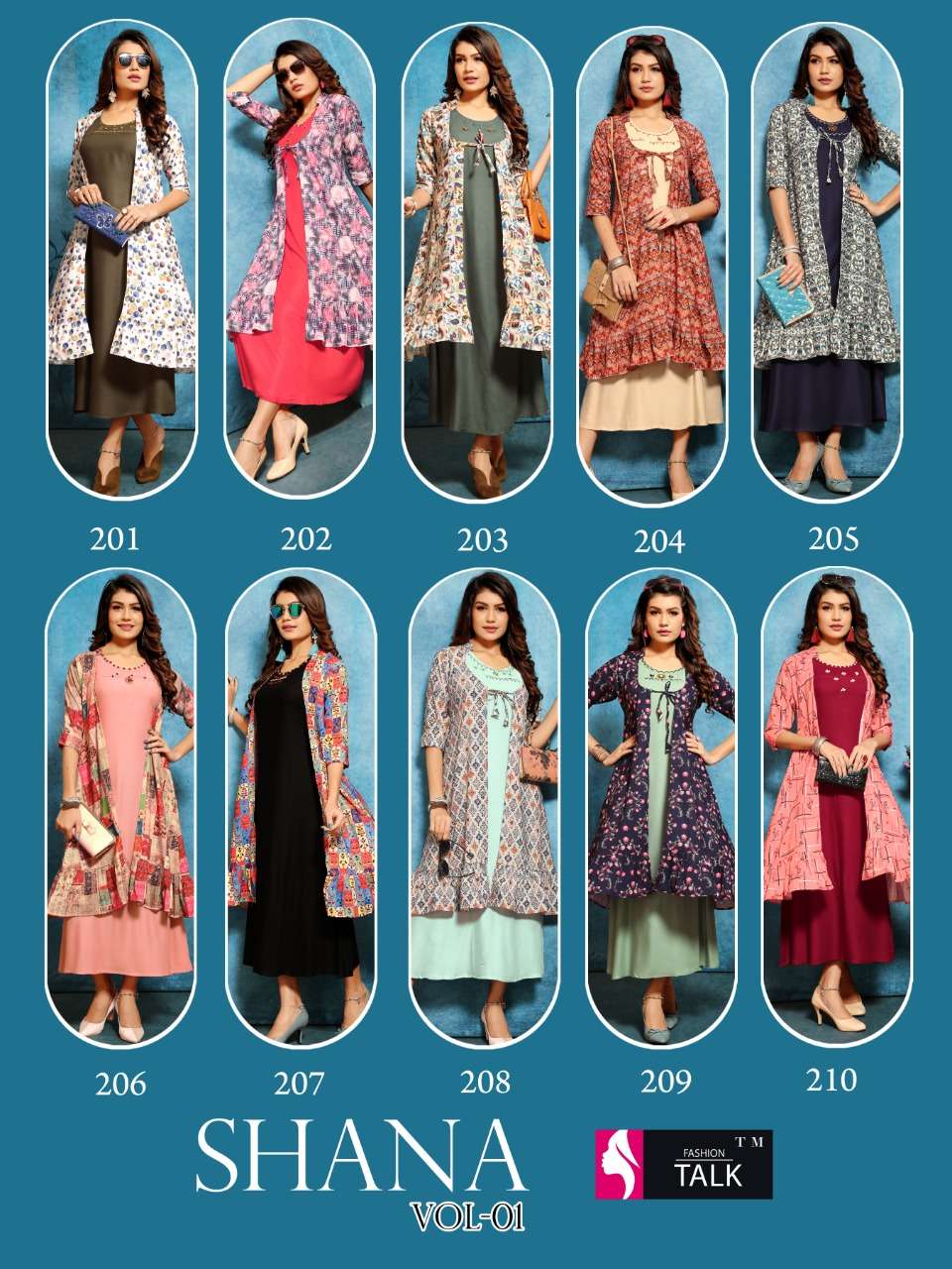 SHANA BY FASHION TALK 101 TO 110 SERIES BEAUTIFUL STYLISH FANCY COLORFUL CASUAL WEAR & ETHNIC WEAR & READY TO WEAR MAGIC RAYON WITH SEPARATE KOTI  KURTI AT WHOLESALE PRICE